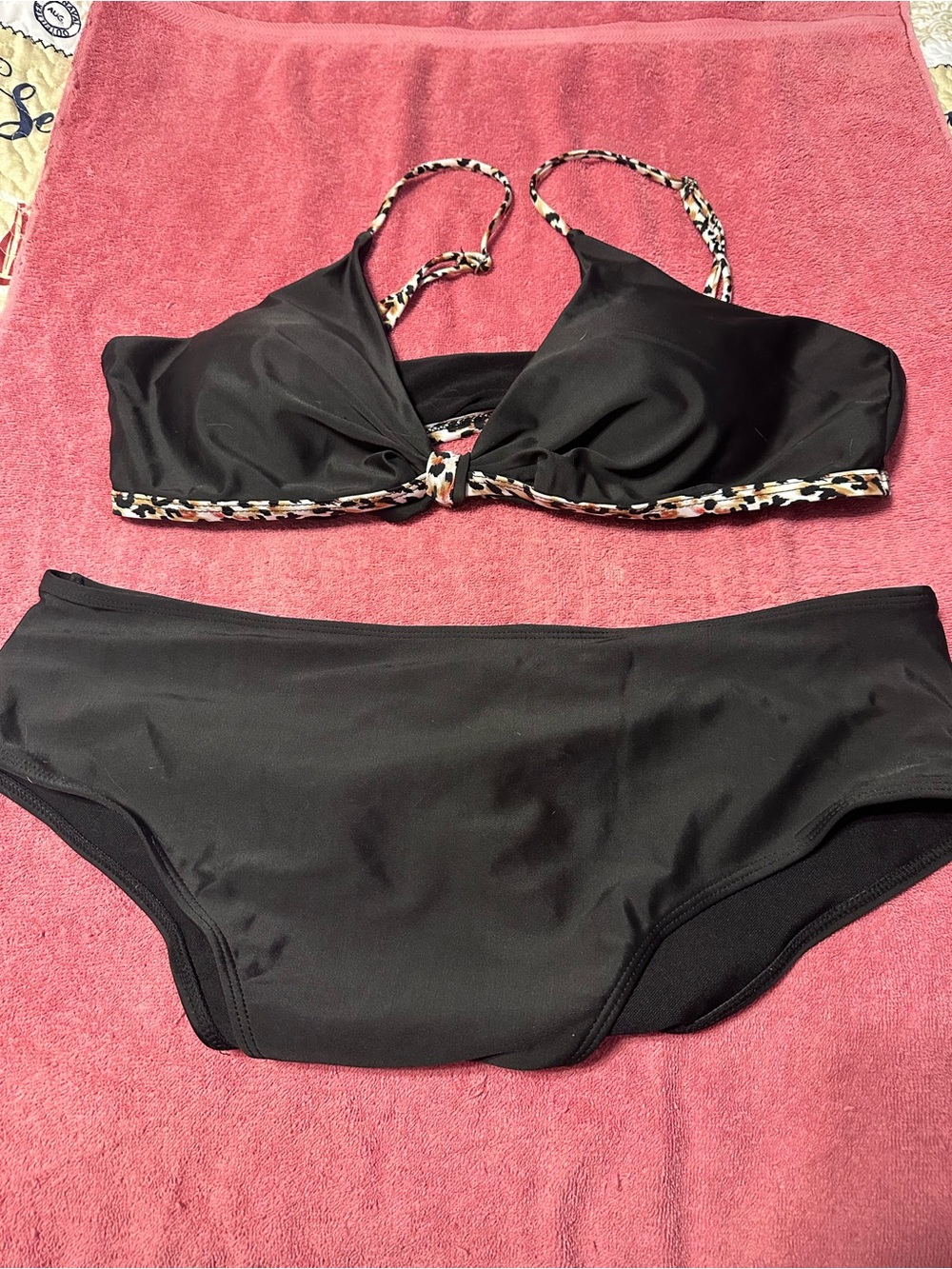 Black Leopard-Trim Bikini Set - Women Swim